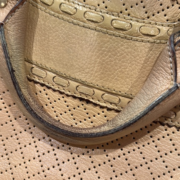 Vintage Celine leather tote with Diamond tooled pattern. 15x6x6.5. Light tan - Picture 15 of 16